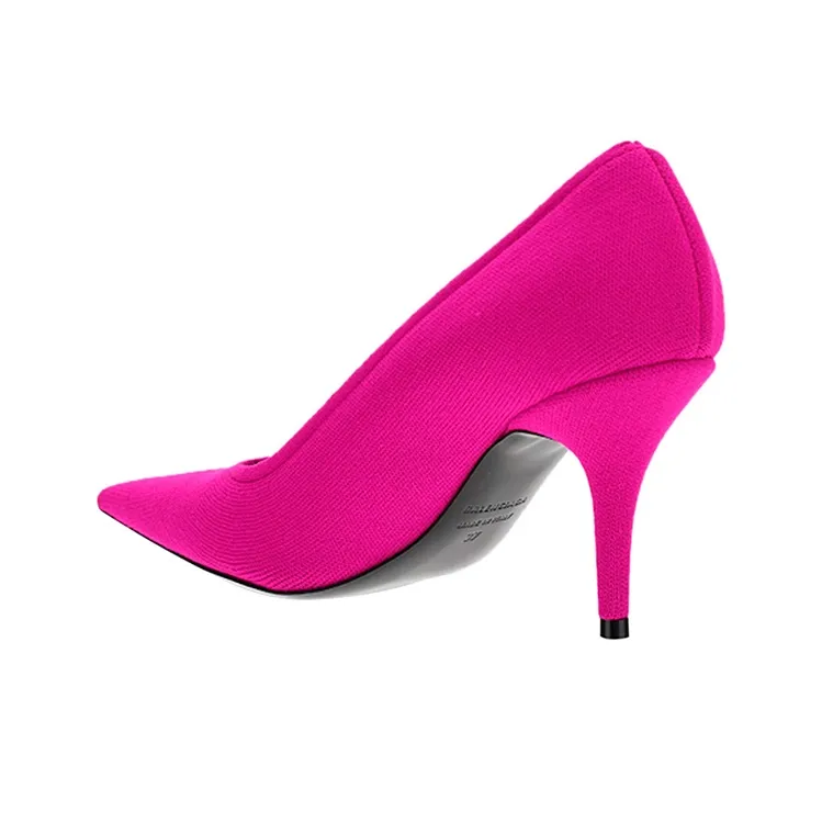 Balenciaga Knife Knit High Heels 8cm Women's Fuchsia-4