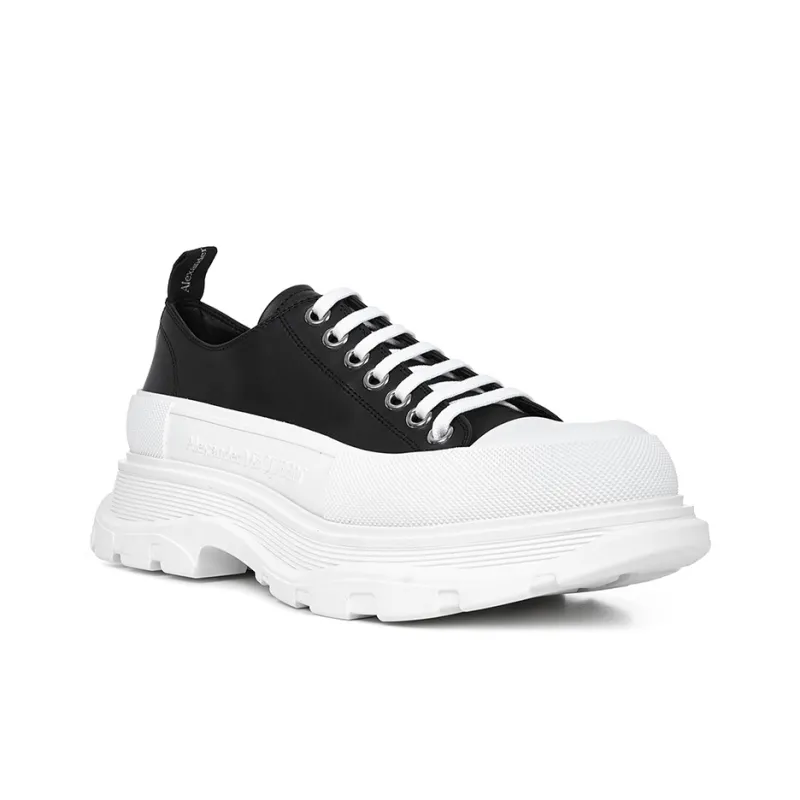 Alexander McQueen Tread Slick Low Lace Up Black Leather White-2