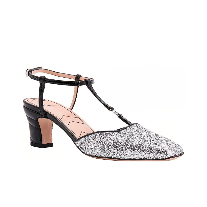 GUCCI Chunky Heel High Heels 5.5cm Women's Silver-3