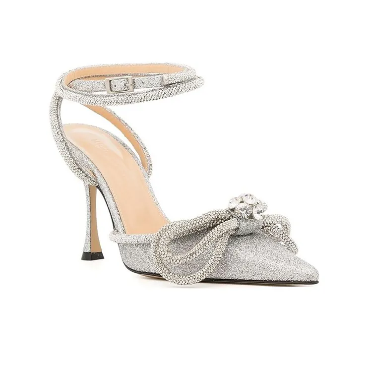 MACH & MACH Bow Embellished Ankle Strap Pumps-2
