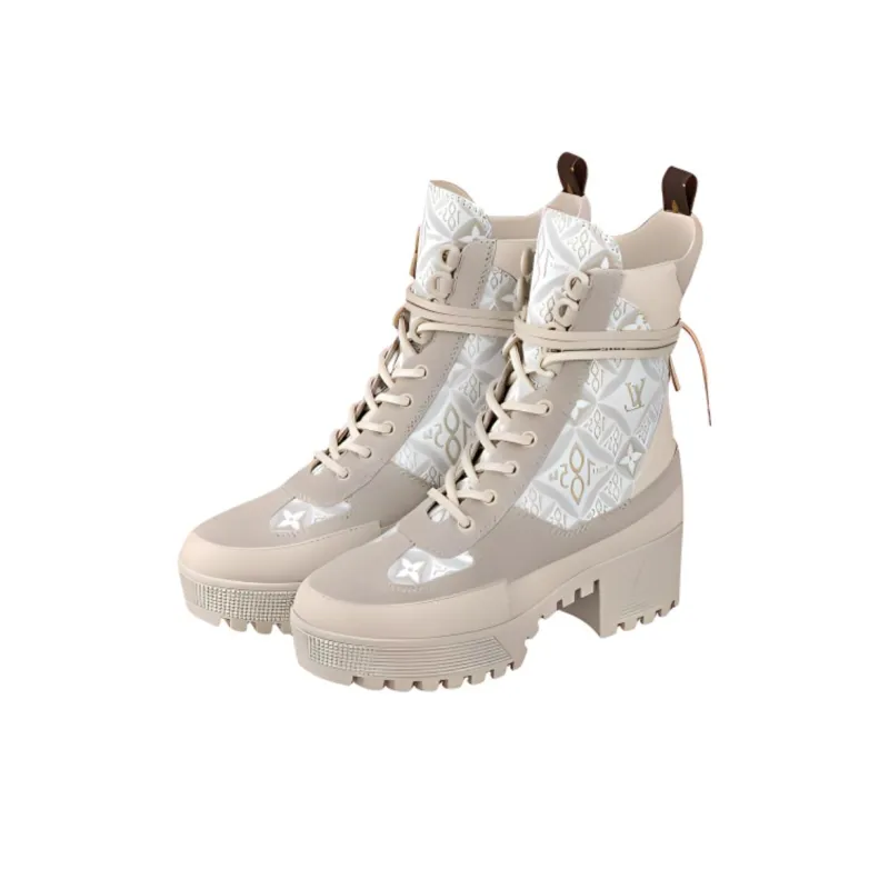 LOUIS VUITTON Laureate Ankle Boots Women's Beige-2