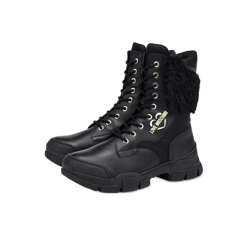 Love MOSCHINO Fur Panel Lace-up Boots-2