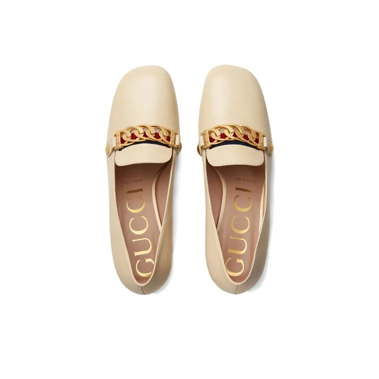 GUCCI Sylvie Block Heel High Heels Women's Beige-3