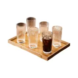 Vertical Stripe Cup, 380ML/6 Pack+Bamboo Tea Tray