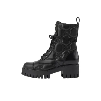 GUCCI Gg 70mm Quilted Lace Up Boots Black Leather Women's