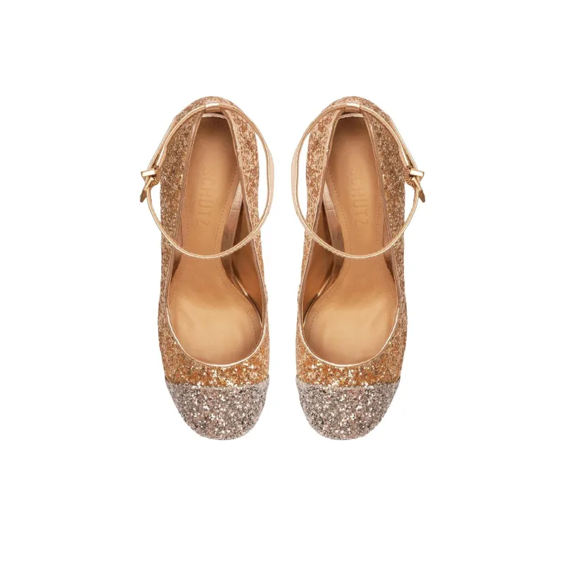 Schutz Dorothy Shine Chunky Heel High Heels 8.7cm Women's Gold-3