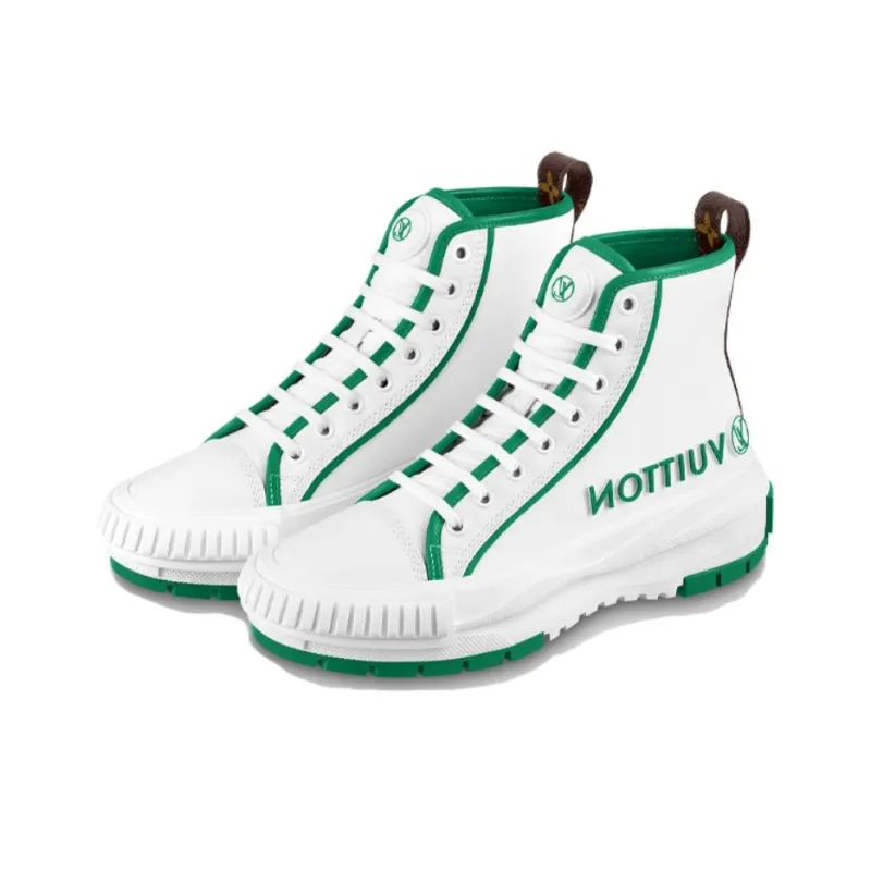 LOUIS VUITTON Squad Ankle Sneakers 'White Green' Women's-2