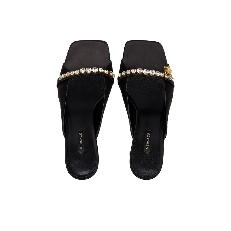 VERSACE La Medusa Spool Heel Slide Slippers 7cm Women's Black-4