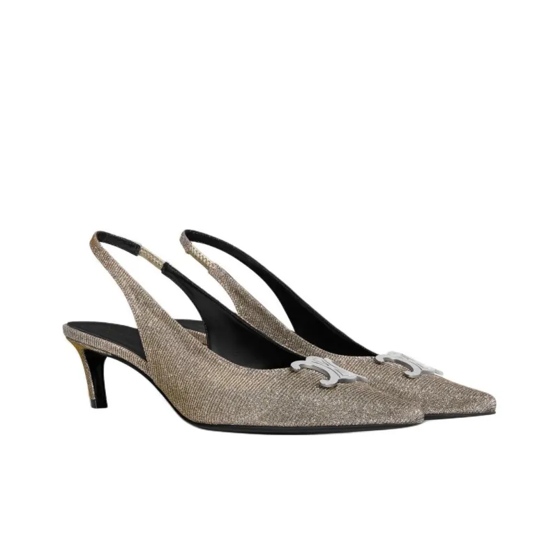 CELINE Triomphe Slim Heel High Heels Women's Gold And Silver-2
