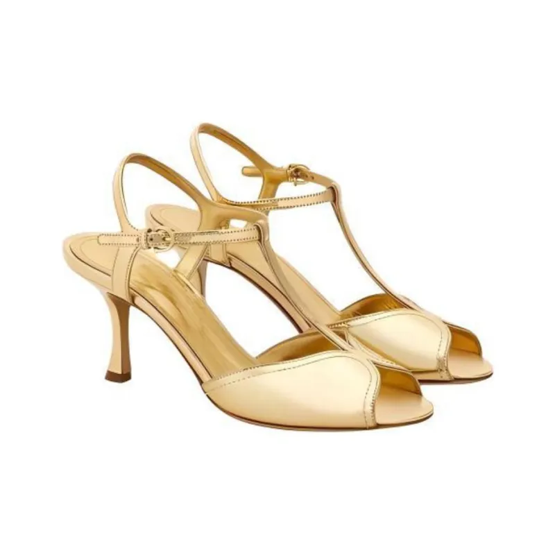 FERRAGAMO Slim Heel High Heels 7cm Women's Gold-2