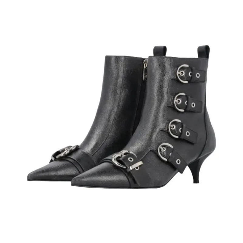 PINKO Buckled Heeled Pointed-Toe Ankle Boots Women's-3