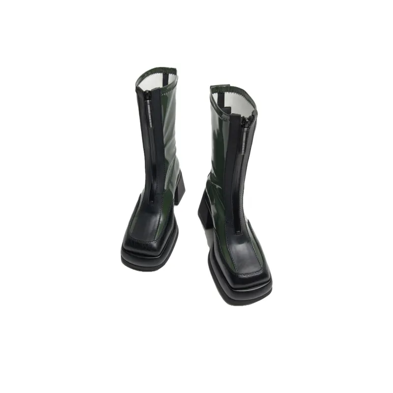 MIISTA Ankle Boots 8cm Women's Black Green-2