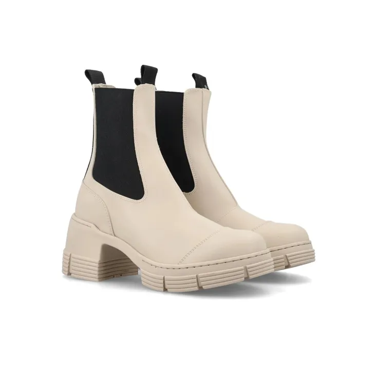 GANNI Short Chelsea Boots Women's Beige Black-2