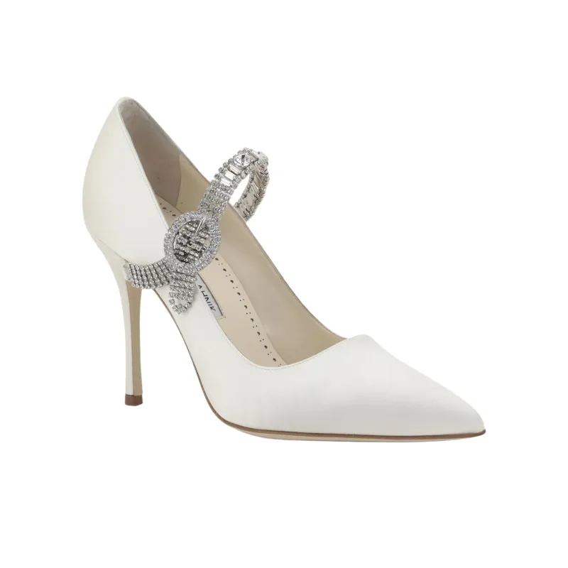 MANOLO BLAHNIK Hangisi Slim Heel High Heels 10.5cm Women's White-2
