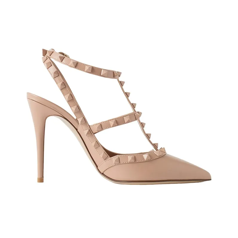 Valentino Rockstud Slim Heel High Heels 11cm Women's Nude Pink-1