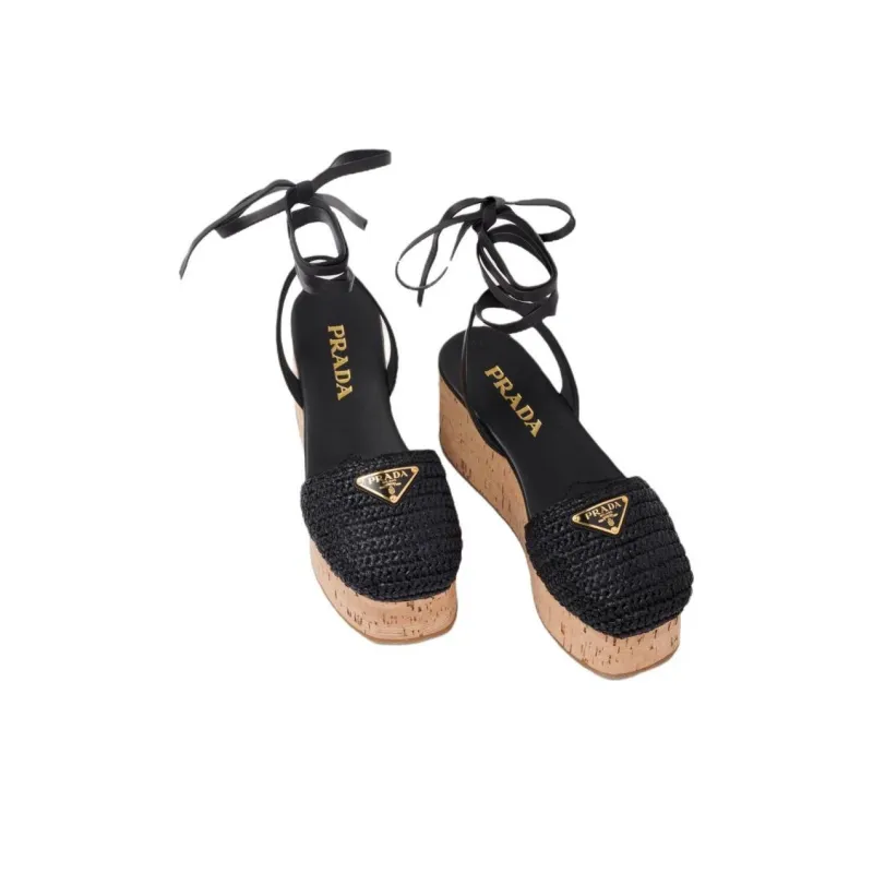 PRADA Raffia Wedge Sandals-2