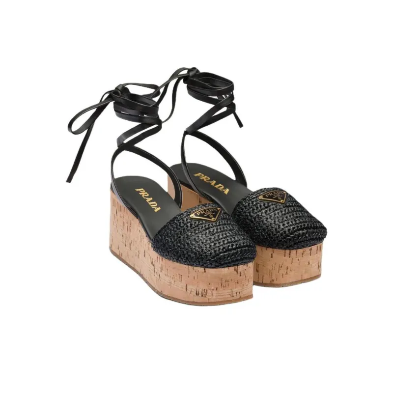 PRADA Raffia Wedge Sandals-4