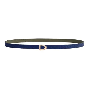 HERMES Metal, Calfskin, Rose Gold Leather Belts Women's Verona Green/Sapphire Blue Width 1.3CM
