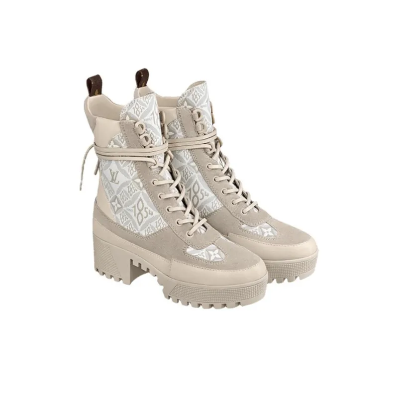 LOUIS VUITTON Laureate Ankle Boots Women's Beige-3