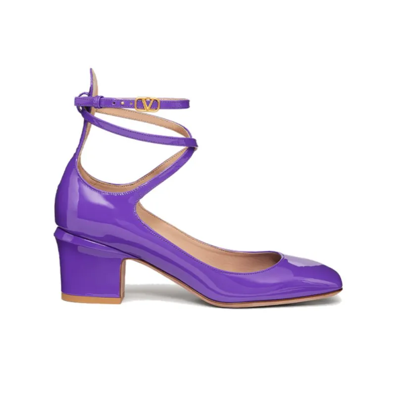 Valentino Garavani Tan Go Patent Leather Pumps Purple Women's-1