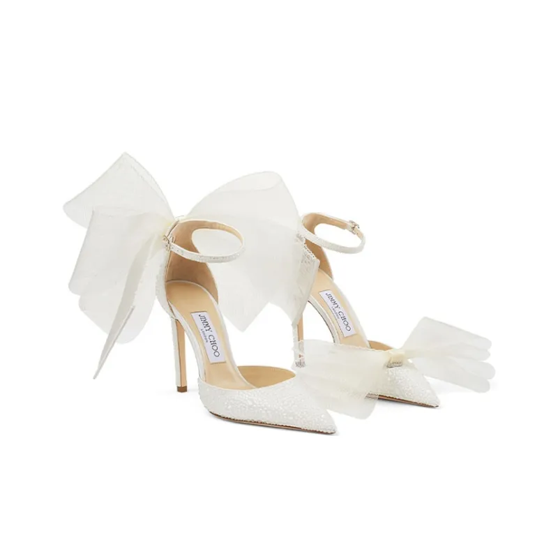 Jimmy Choo Averly Slim Heel High Heels 10cm Women's Ivory White-2