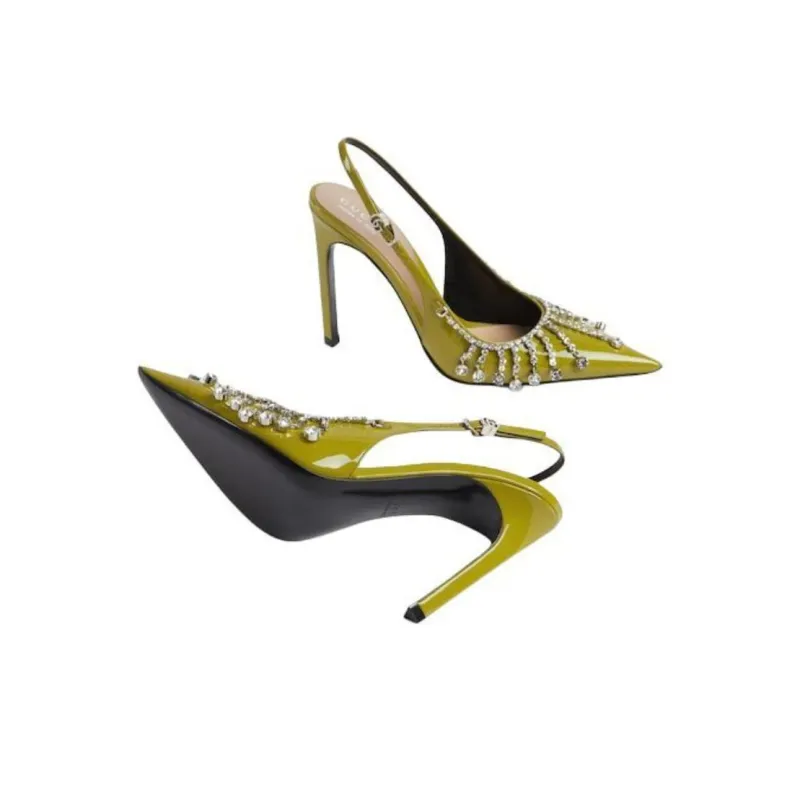 GUCCI Slim Heel High Heels 10.5cm Women's Green-5