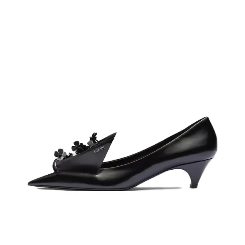 PRADA 45mm Floral-appliqué Leather Pumps-0