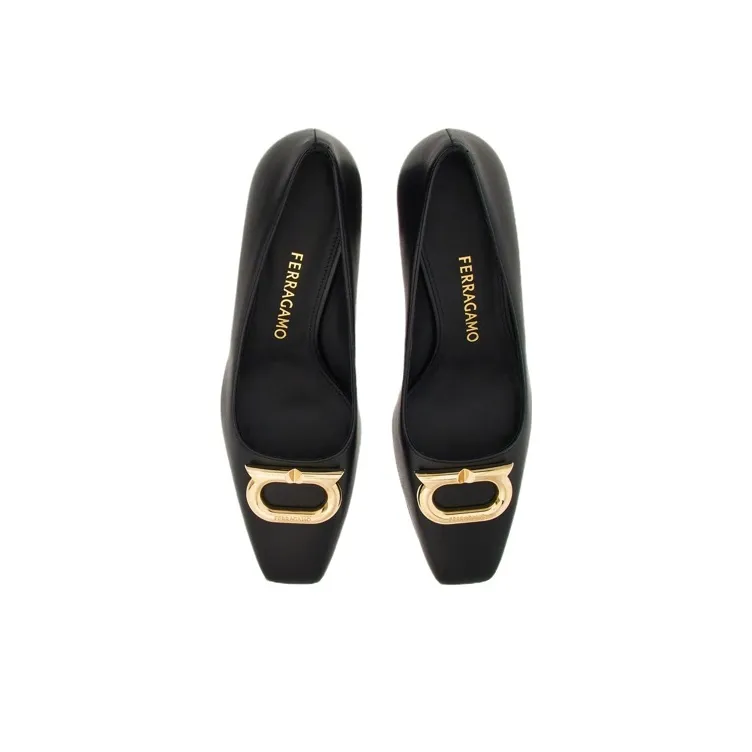 FERRAGAMO GANCINI Chunky Heel High Heels 6cm Women's Black-3