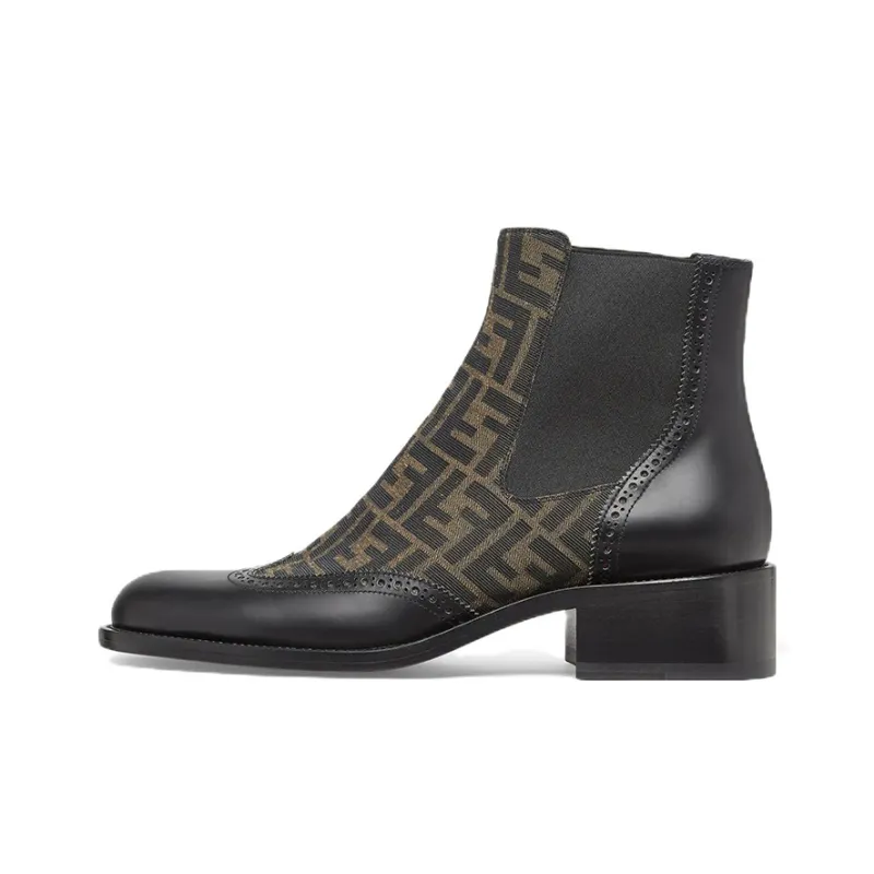 FENDI Monogram-pattern Leather Ankle Boots-0