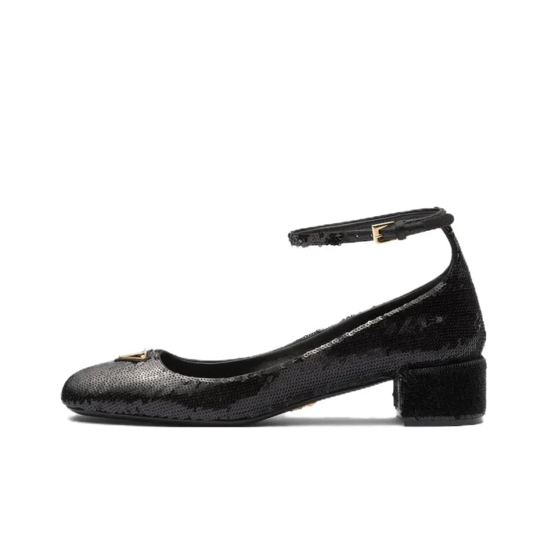 PRADA 35mm Logo-plaque Sequined Pumps-0