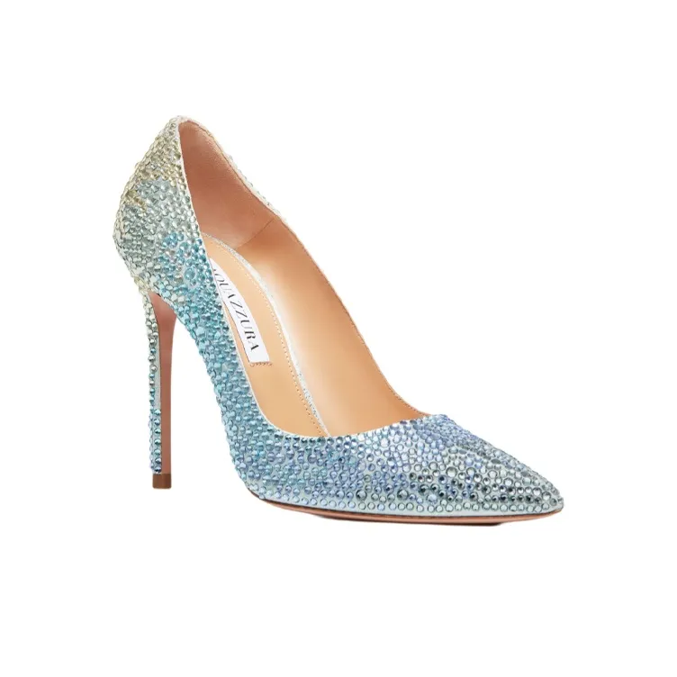 AQUAZZURA Purist Crystal Pump 105 Slim Heel High Heels 10.5cm Women's Blue-2