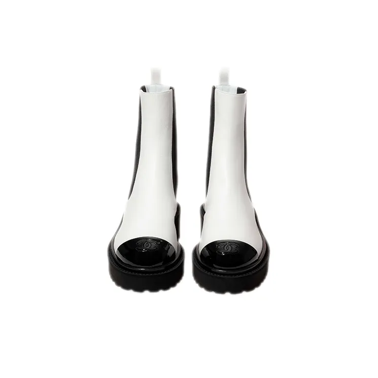 CHANEL Chelsea Boots Medium Heel 3 5cm Women's Black White-1