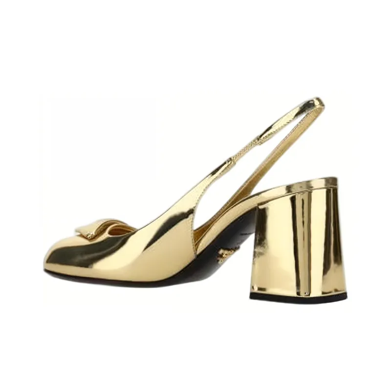 PRADA Chunky Heel Women's Casual Shoes Women's Gold-4