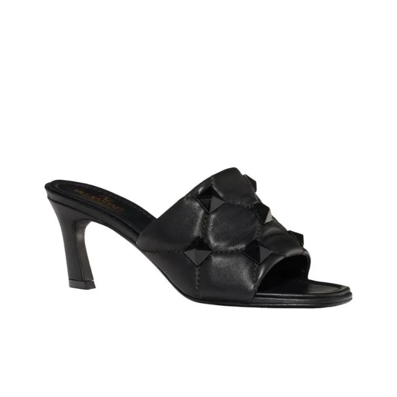 Valentino Rockstud Spool Heel Slide Slippers 6.5cm Women's Black-2