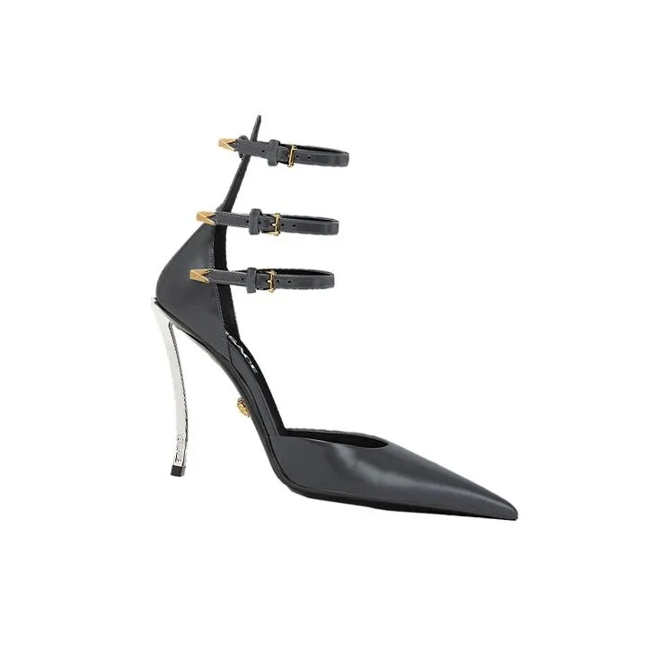 VERSACE Pin Point Slim Heel High Heels Women's Gray-1