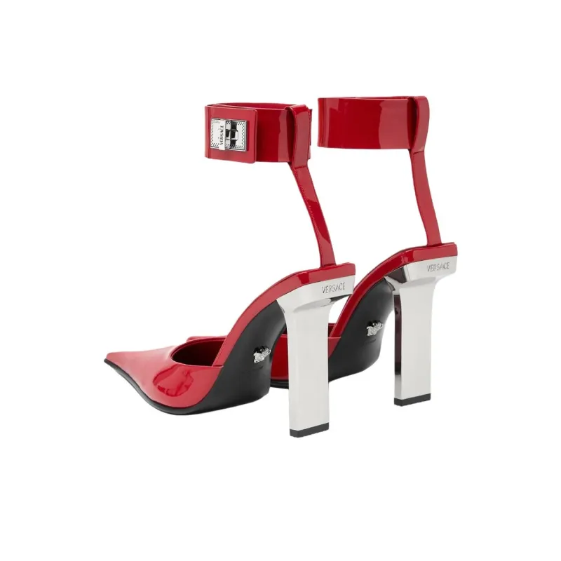 VERSACE Slice Block Heel High Heels 10.5cm Women's Red-3
