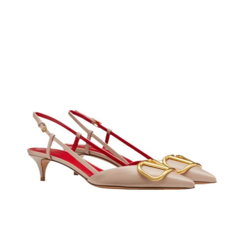 Valentino Vlogo Slim Heel High Heels 4cm Women's Nude Pink-2