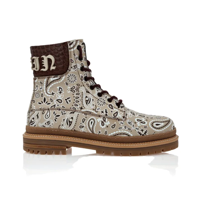 PHILIPP PLEIN Paisley-print Leather Ankle Boots-1