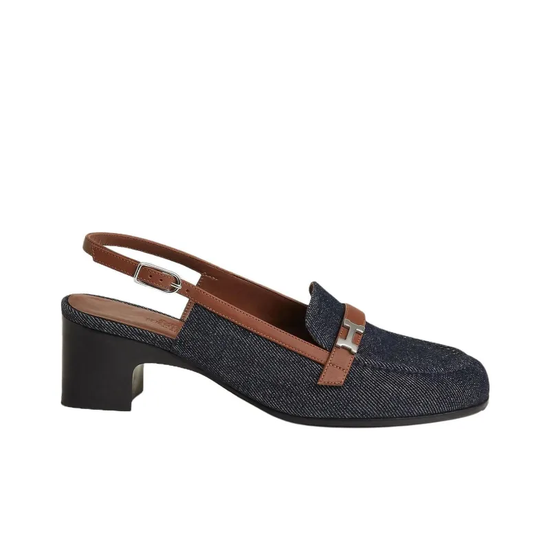 HERMES Infinie Chunky Heel High Heels 5cm Women's Blue-1
