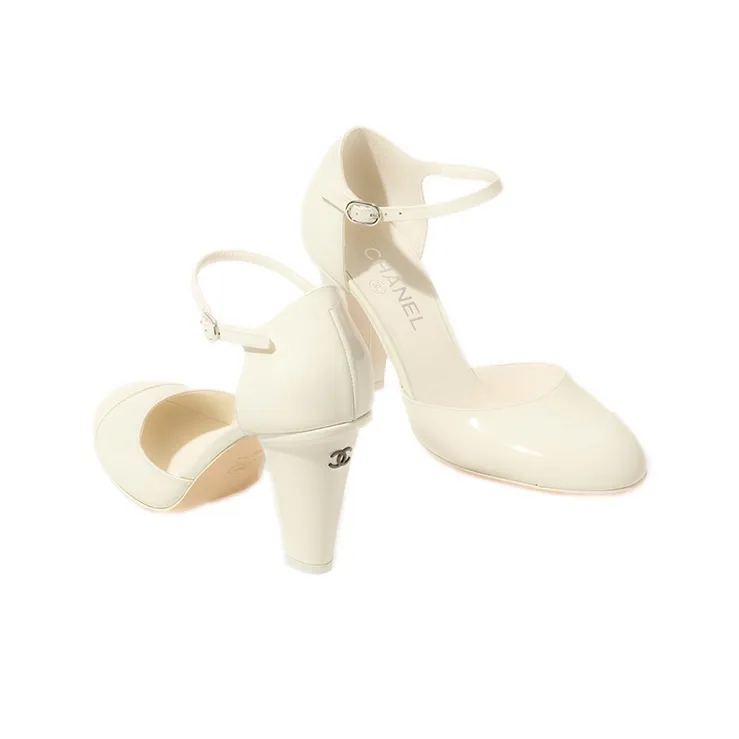 CHANEL Cone Heel High Heels 9cm Women's Ivory-3