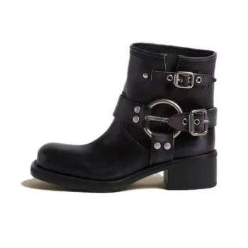 MIU MIU Vintage Look Leather Ankle Boots