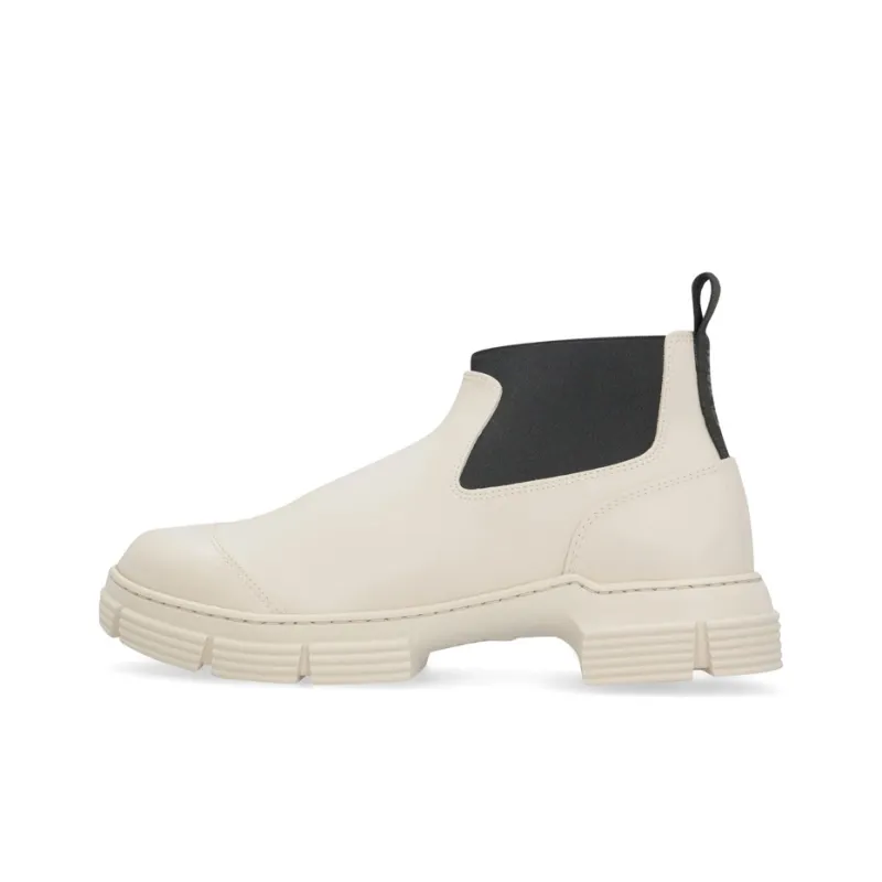 GANNI Crop City Ankle Length Chelsea Boots Women's White Black-0