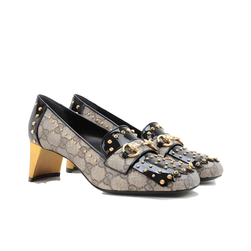 GUCCI Chunky Heel High Heels Women's Black Gray-1