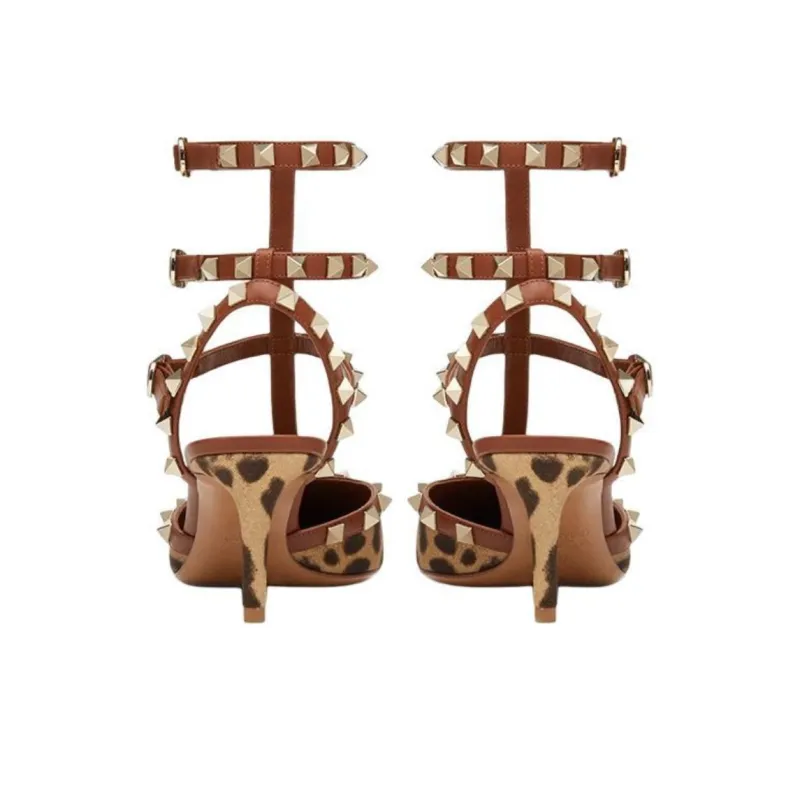 Valentino ROCKSTUD GARAVANI Slim Heel High Heels 7cm Women's Brown-4