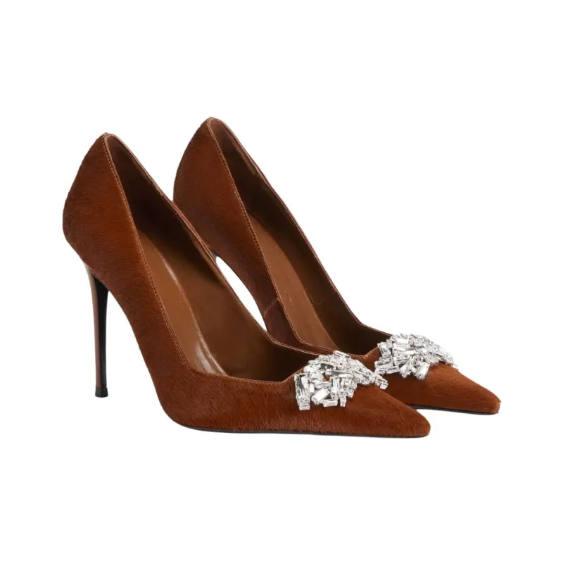 Giuseppe Zanotti/GZ Raquel Crystal Slim Heel High Heels 10.5cm Women's Brown-2