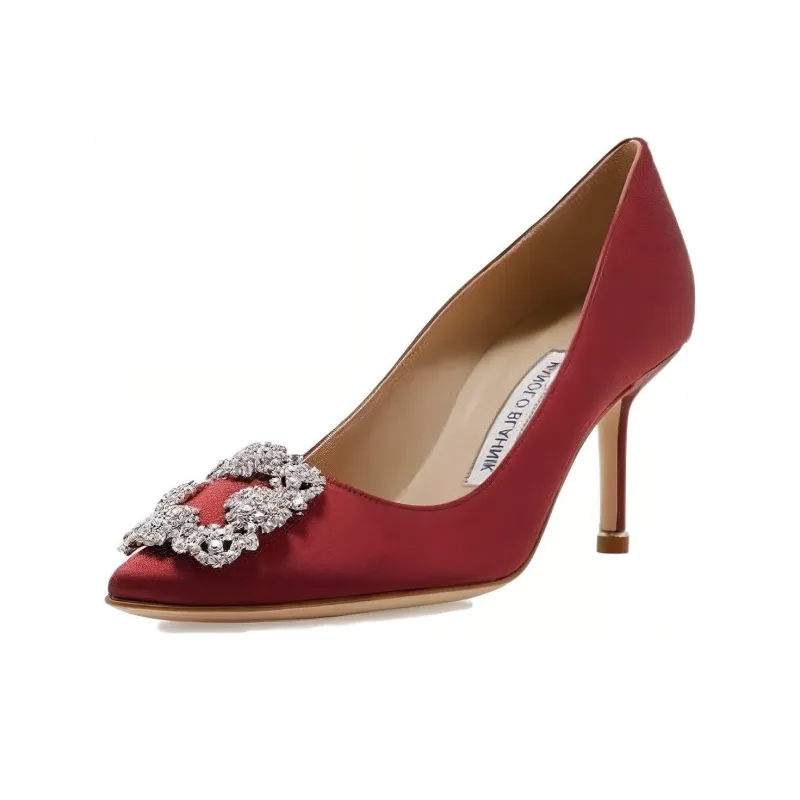 MANOLO BLAHNIK Slim Heel High Heels 7cm Women's Red-2