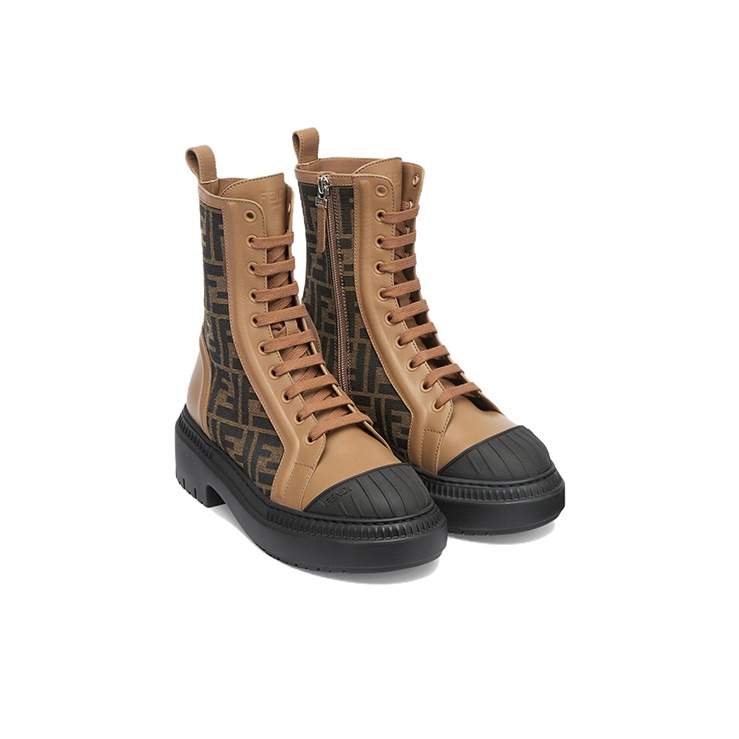 FENDI Women's FF Motif Domino Biker Boot 'Beige' Shoe Box FENDI Women's FF Motif Domino Biker Boot 'Beige' Shoe Box