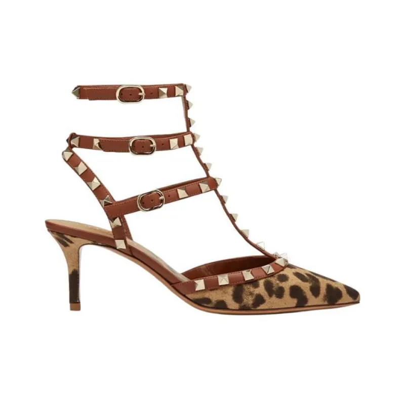 Valentino ROCKSTUD GARAVANI Slim Heel High Heels 7cm Women's Brown-1