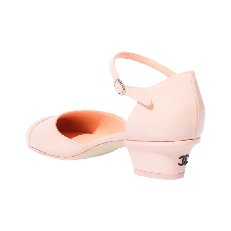 CHANEL Chunky Heel High Heels 3.5cm Women's Light Pink Red-4