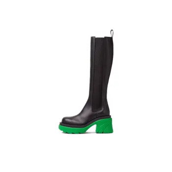 Bottega Veneta Leather Heel Boot Black Green Women's